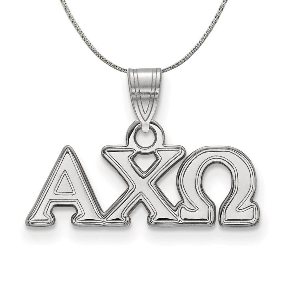 Sterling Silver Alpha Chi Omega Small Greek Pendant Necklace - 24 Inch